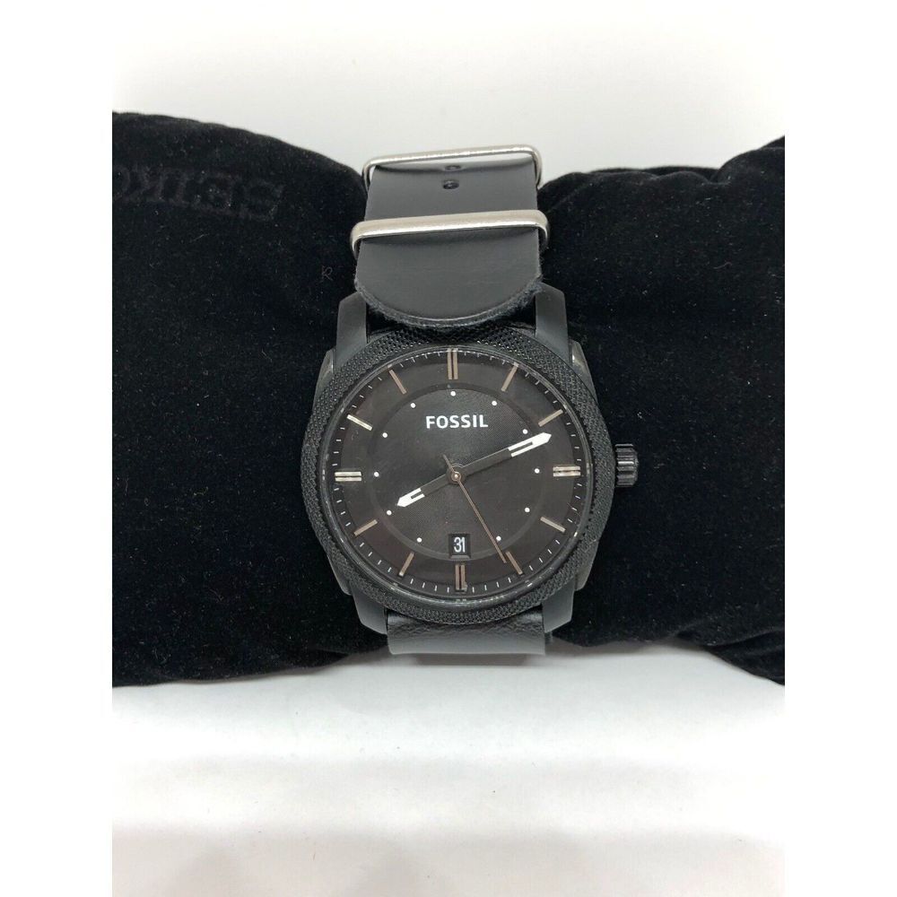 Fossil FA4775 Mens Black Leather Black Stainless Steel Analog Quartz Watch Bb221
